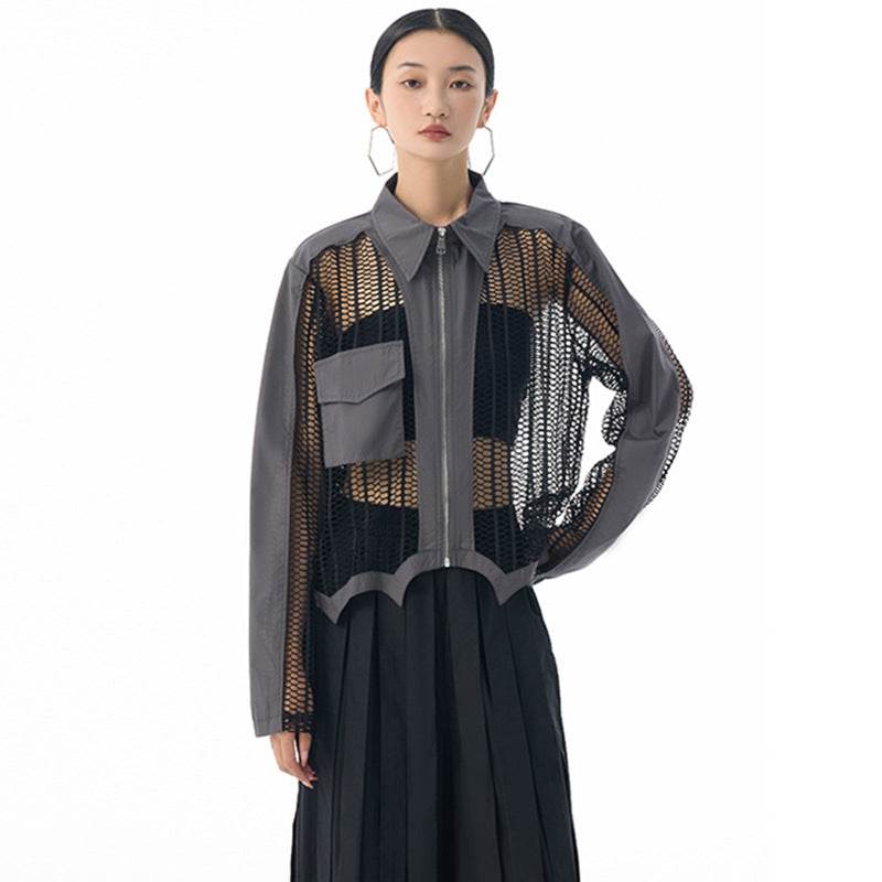 Womens Hollowed-Out Mesh Sheer Statement Top