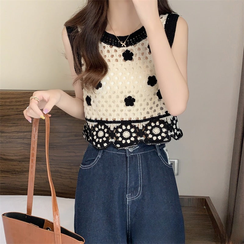 Crochet Hollow-out Heavy Work Knitted Short Vest