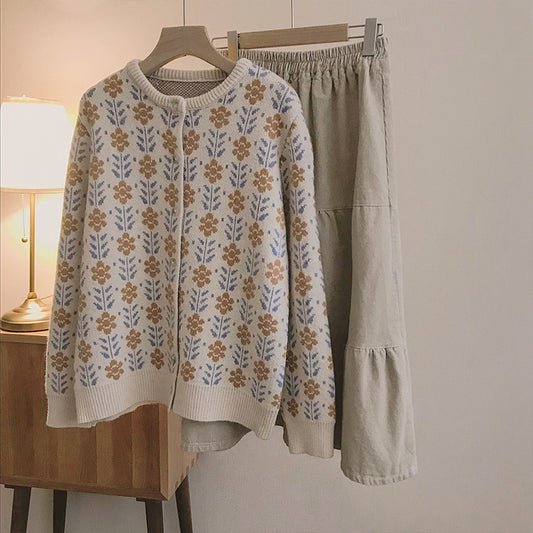 New Thickened Loose Retro Jacquard Sweater Cardigan