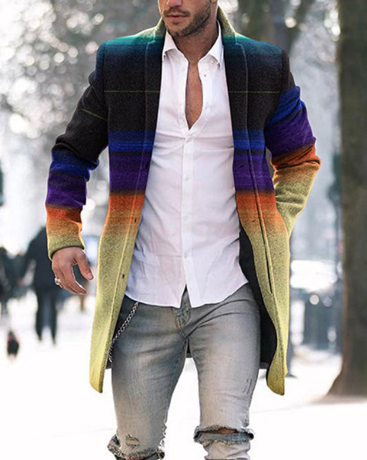 Autumn And Winter New Men's Woolen Stand Collar Medium Long Pocket Casual Coat