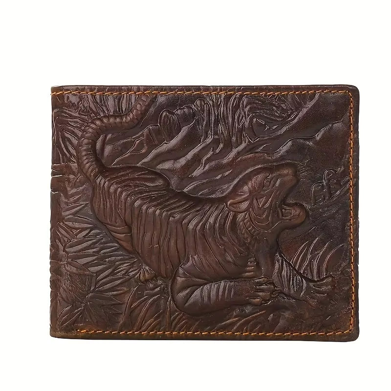Men'S Vintage Genuine Leather Wallet 3D Printed Tiger Wallet Card Holder