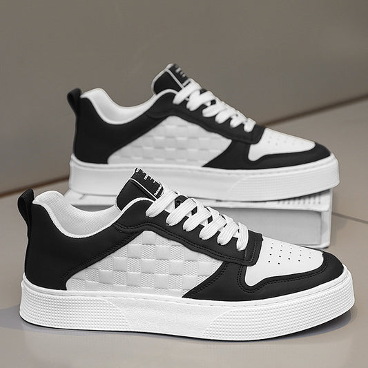 Fritidslærredssneakers til mænd med snøre, åndbare, ternede, flade sko