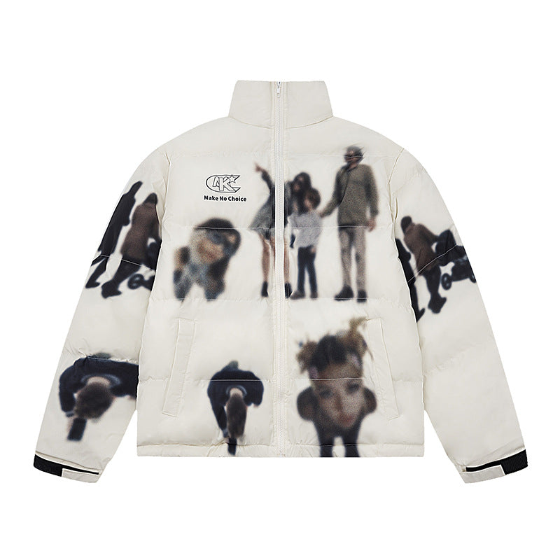 Winter Street Hip-hop American Full Pattern Print Cotton-padded Jacket Coat