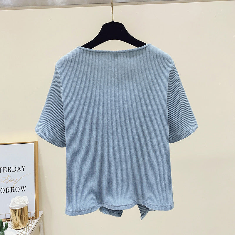 Covering The Flesh And Showing Thin Irregular Knitted Sweater Women's T-shirt