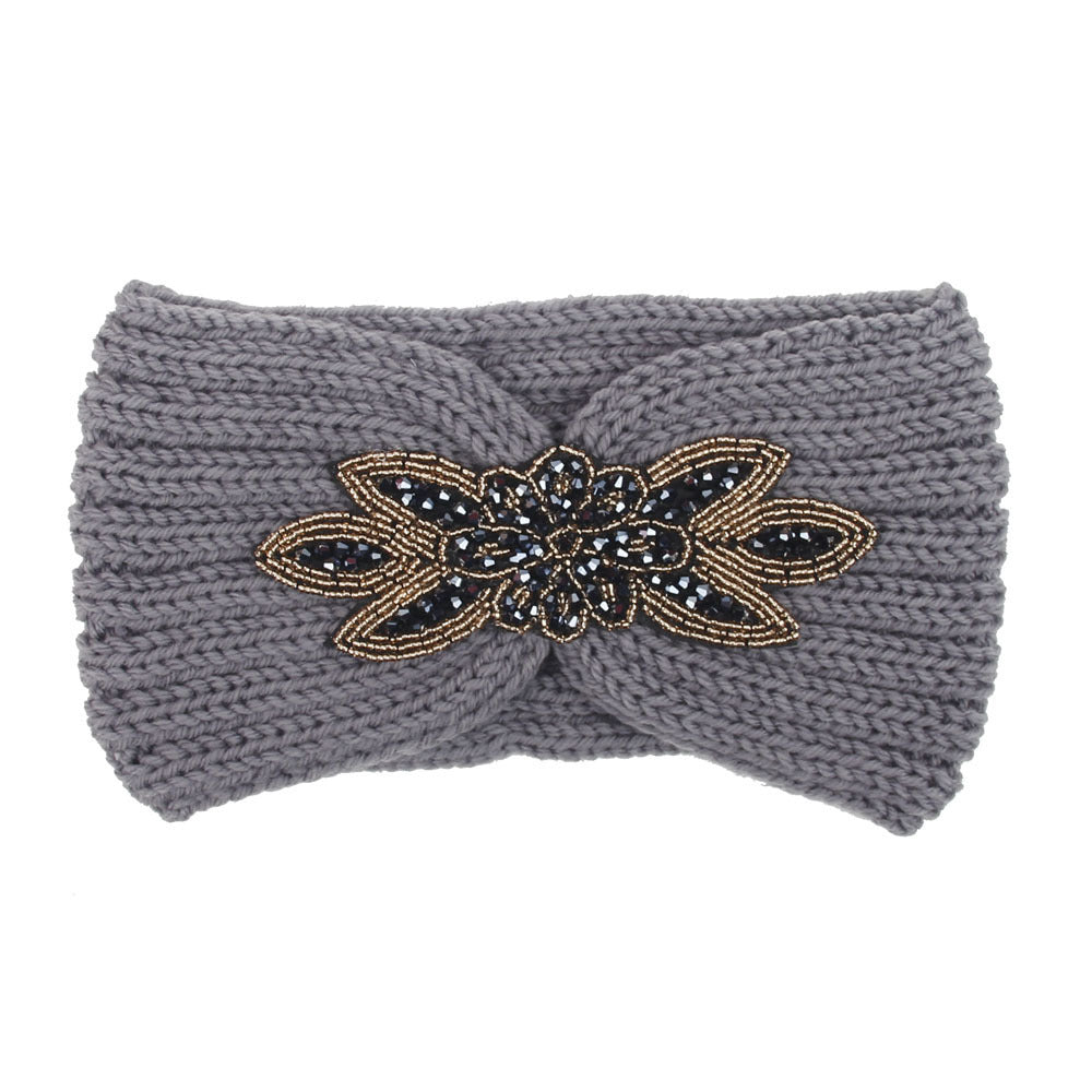 Hair Band With Hexagonal Diamond Sticking Knit Woolen Head