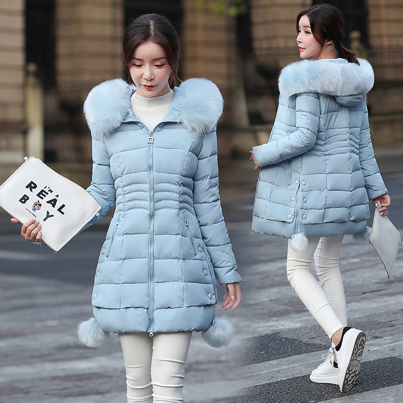 Autumn And Winter Clothing New Women's Mid-length Coat Fur Collar Cinched Cotton-padded Coat Women's Fashion Mid-length Women's Quilted Cotton Coat