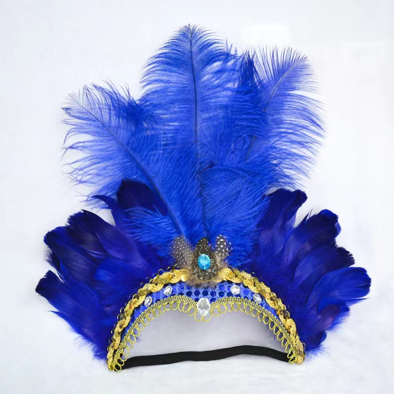 Feather Headdress Stage Performance Headwear Prop Retro Handmade