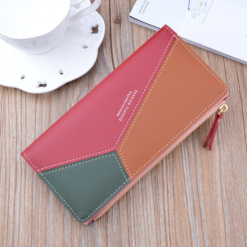 Stitched contrast zip thin wallet