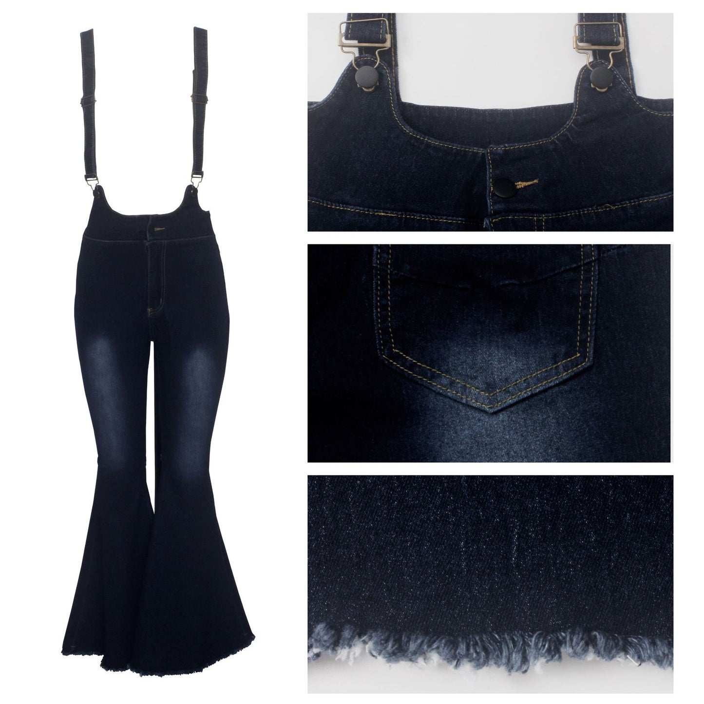 High waist denim flared pants with straps