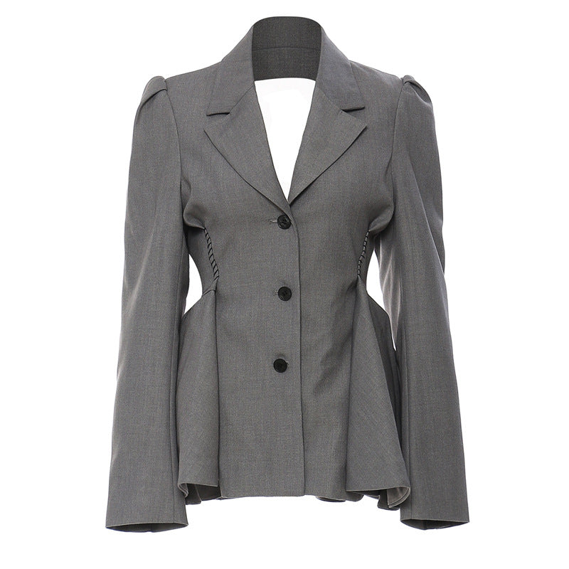 Women's Backless Lotus Leaf Hem Suit Waist Slim Coat