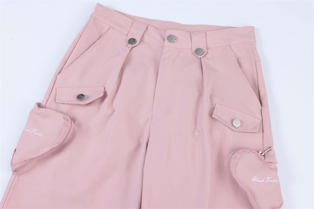 High Street Niche Pleated Three-dimensional Zipper Pocket Loose-fitting Wide-leg Trousers