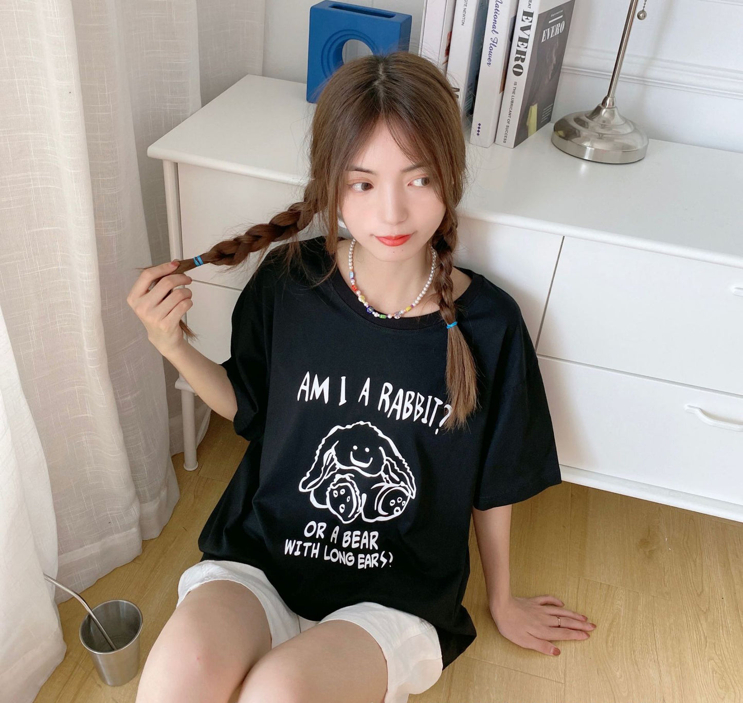 Women's Summer Short Sleeve Preppy White Cotton T-shirt