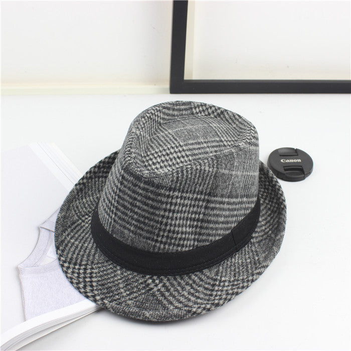 Small Stylish Top Hat Female Houndstooth Woolen Hat