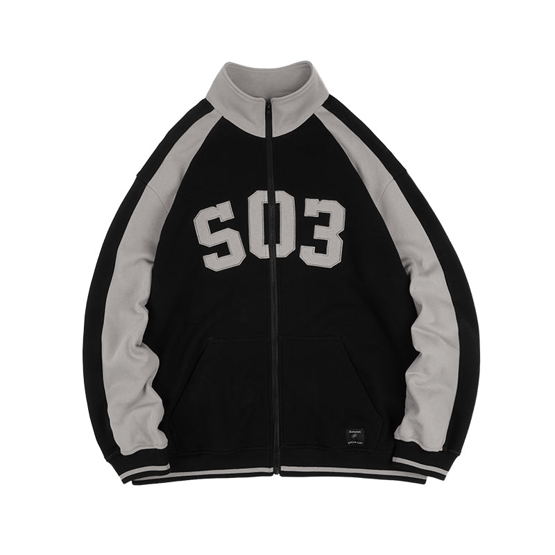 Scratched Contrast Patch Embroidered Baseball Jacket