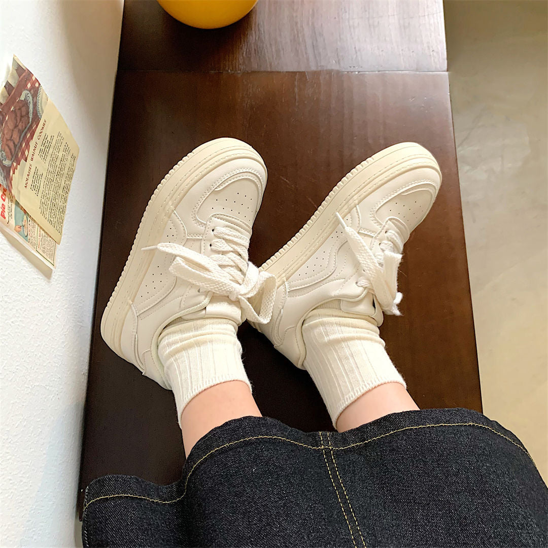 Women's Thick Bottom Height Increasing Breathable White Casual Shoes