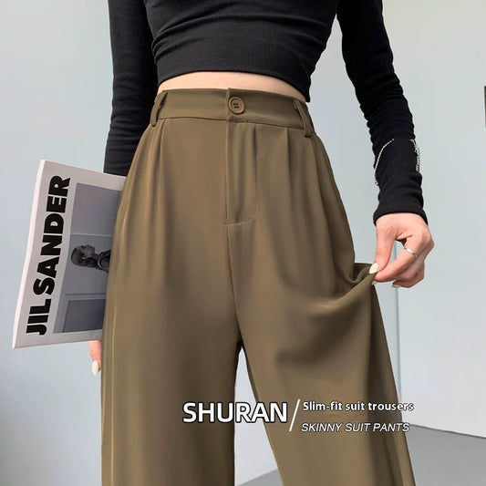 Loose Ice Silk Drape Wide-leg Straight Trousers