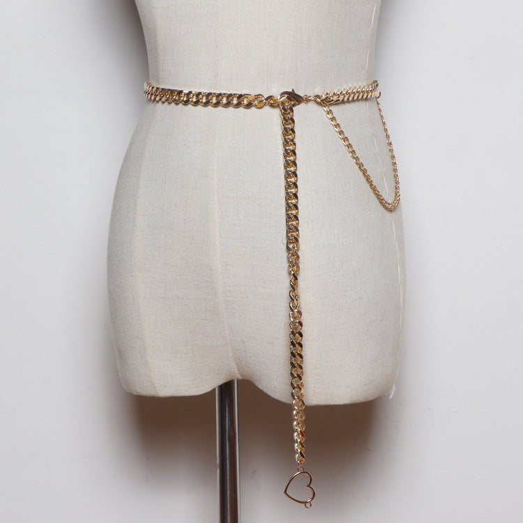 Simple And Versatile Decoration Small Leather Belt Fashion Belt Thin Metal Waist Chain