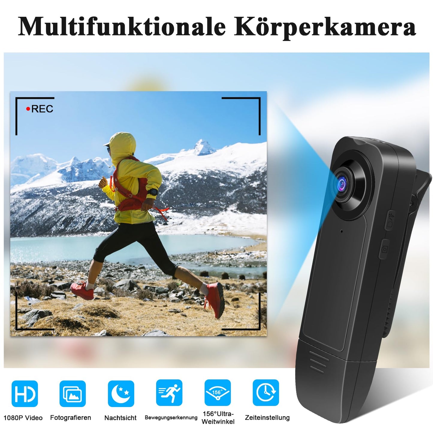 Pudet Luo Bodycam HD 1080P liten kamera med 32 GB minneskort, minikamera utan WLAN, ljudvideoinspelning bärbar miniövervakningskamera med mörkerseende för säkerhet, vakt