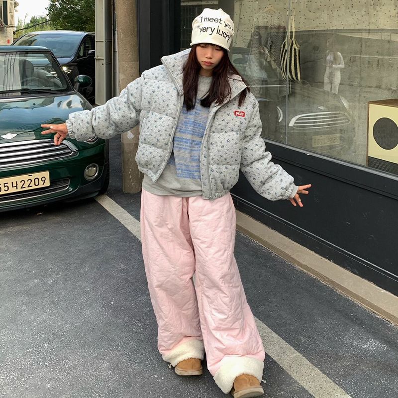 Autumn And Winter Diamond Plaid Thickened Polar Fleece Cotton Pants