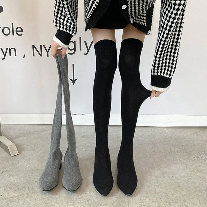 Fashion Women's Thick Heel Stretch Socks And Boots