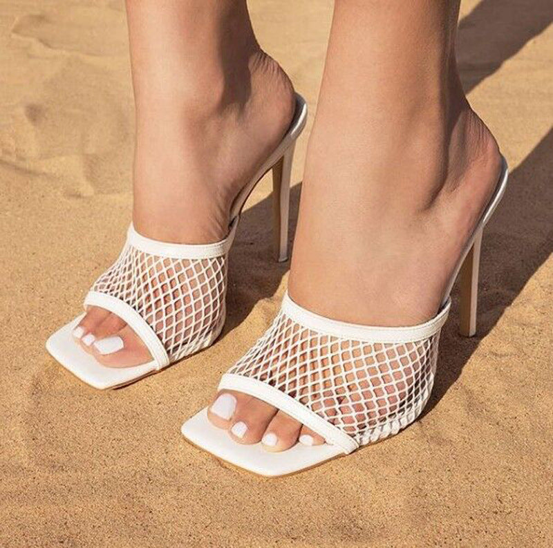 High heeled sandals with mesh