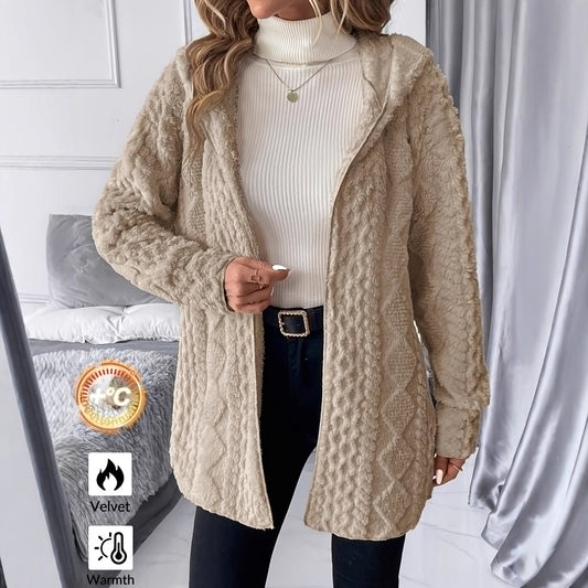 Dame hættetrøje med lynlås i ensfarvet casual stil