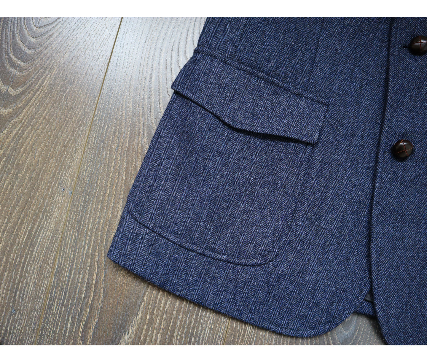 American-style Vintage Herringbone Tweed Heavyweight Wool Work Jacket With Mushroom Buttons