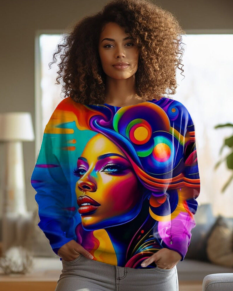 Polyester Women's Round-neck Long-sleeved Sweater Printing