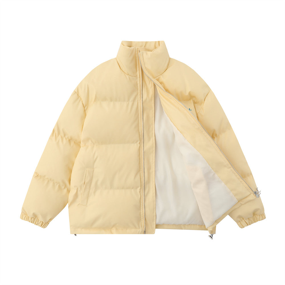 English Letters Printed Street Stand Collar Two-way Loose Zip Cotton-padded Coat