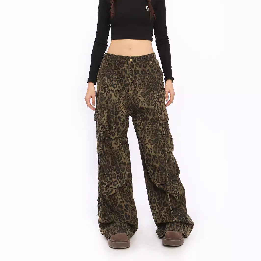 Amerikansk Leopardprint Brede Bukseben Overall