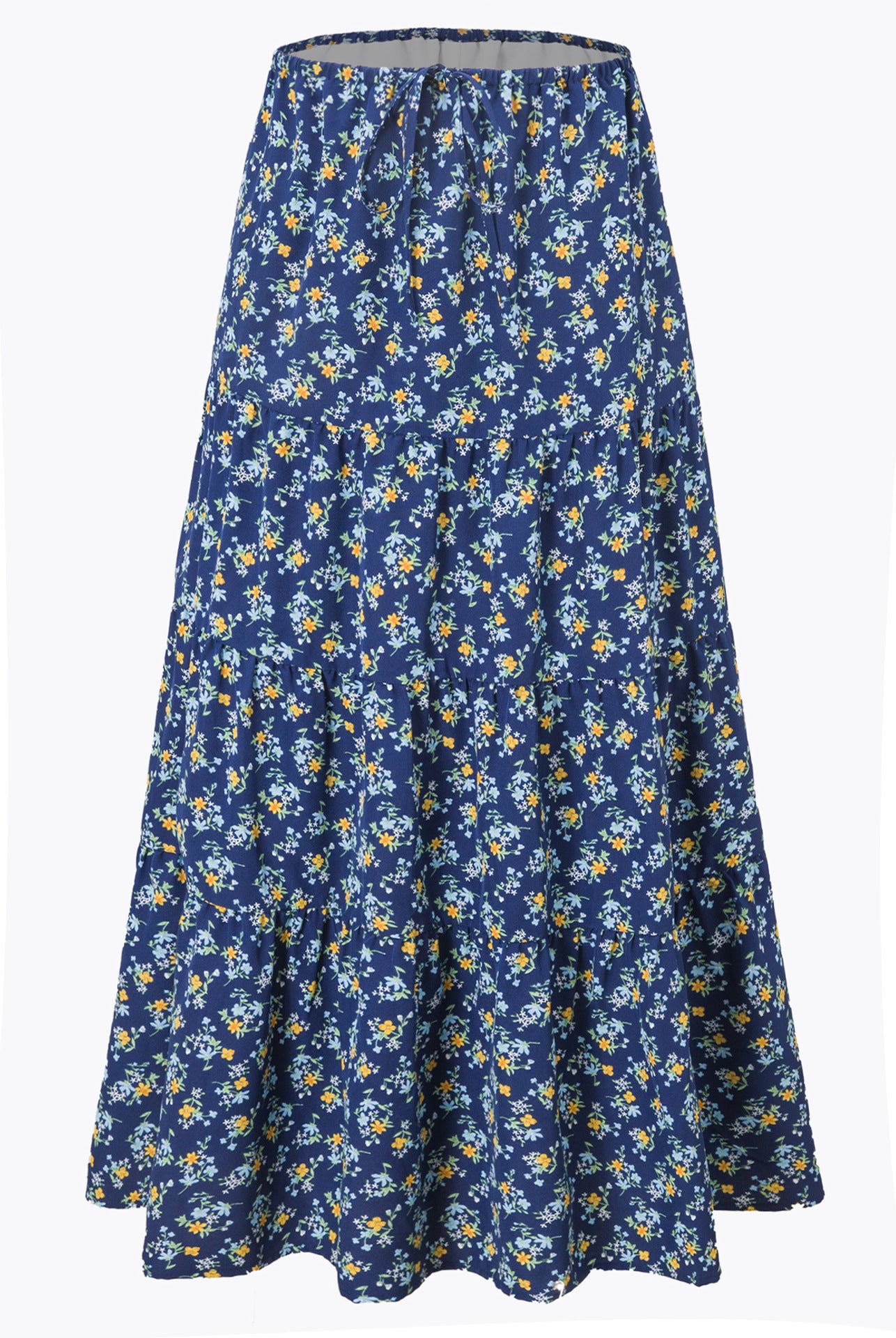 High-waisted Elastic-waist Tie-closure Loose-fit Patchwork Skirt