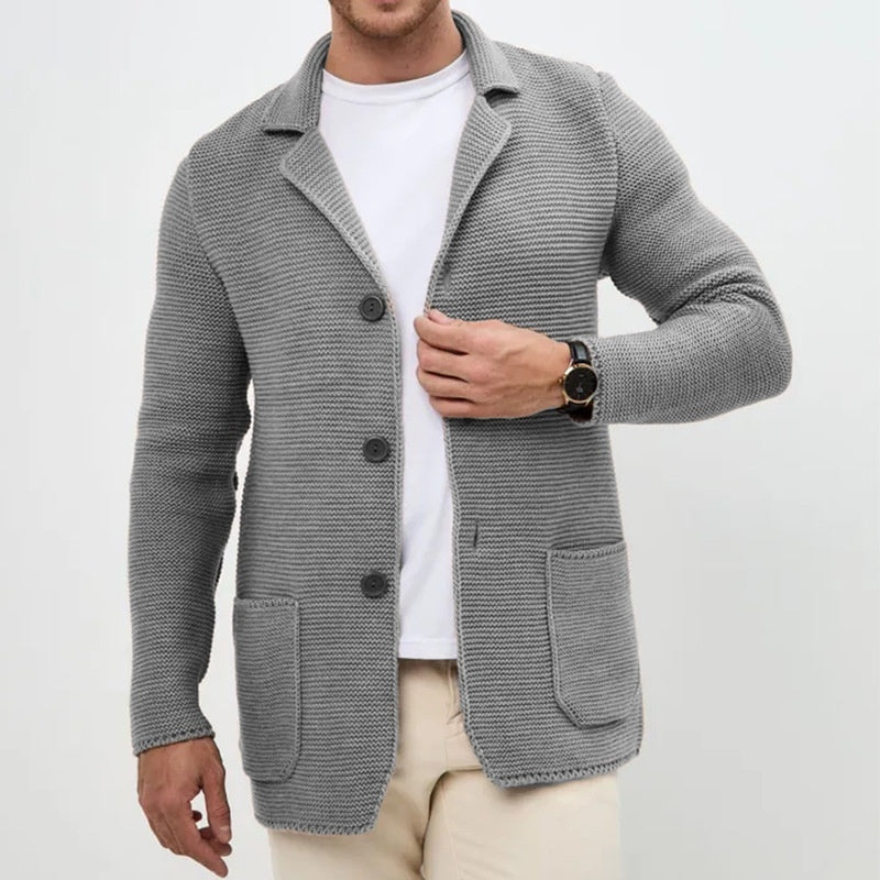 Ny Sweater Cardigan Herre Revers Strikket Jakkesæt Jakke