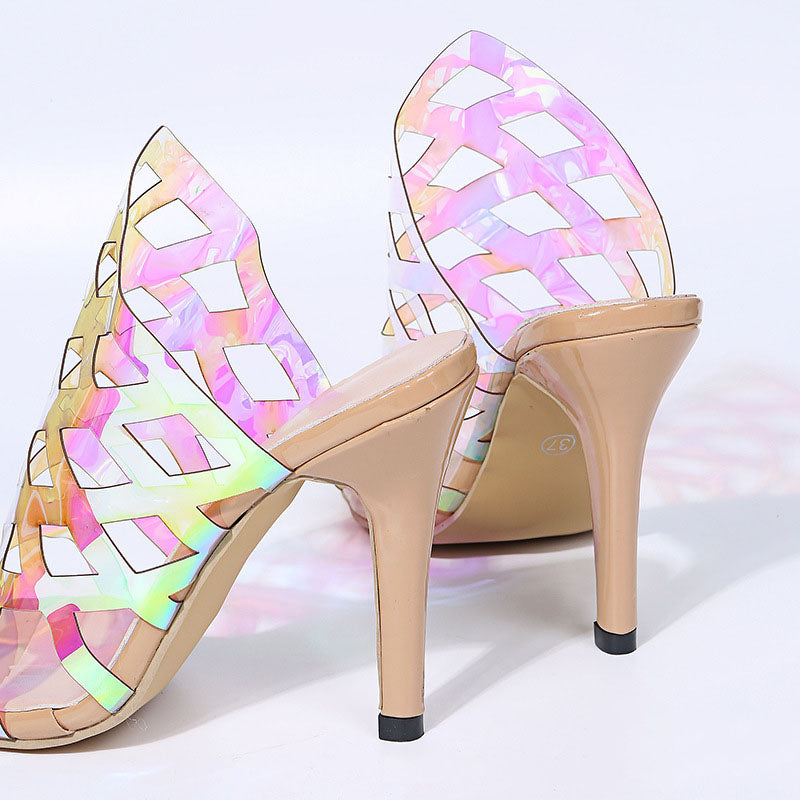 Fashion Lady's Laser Colorful High Heel Slippers