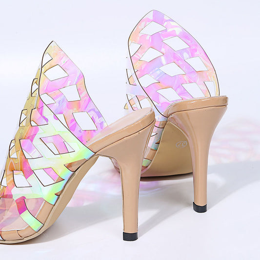 Fashion Lady's Laser Colorful High Heel Slippers