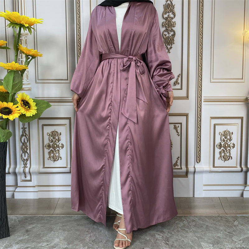Thin Satin Tie Lantern Cuffs Cardigan