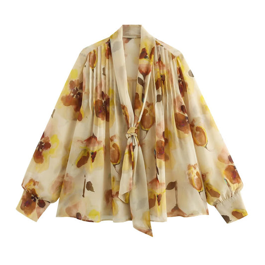 Women's Lapel Long Sleeve Loose Print Shirt