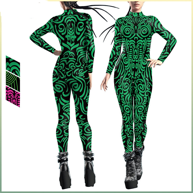Women's Geometric Digital Printing One-piece Breathable Tights One-piece Suit