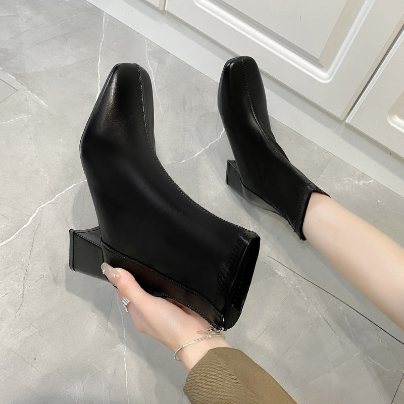Boots Zipper Mid-calf And Low Length Martin Square Head