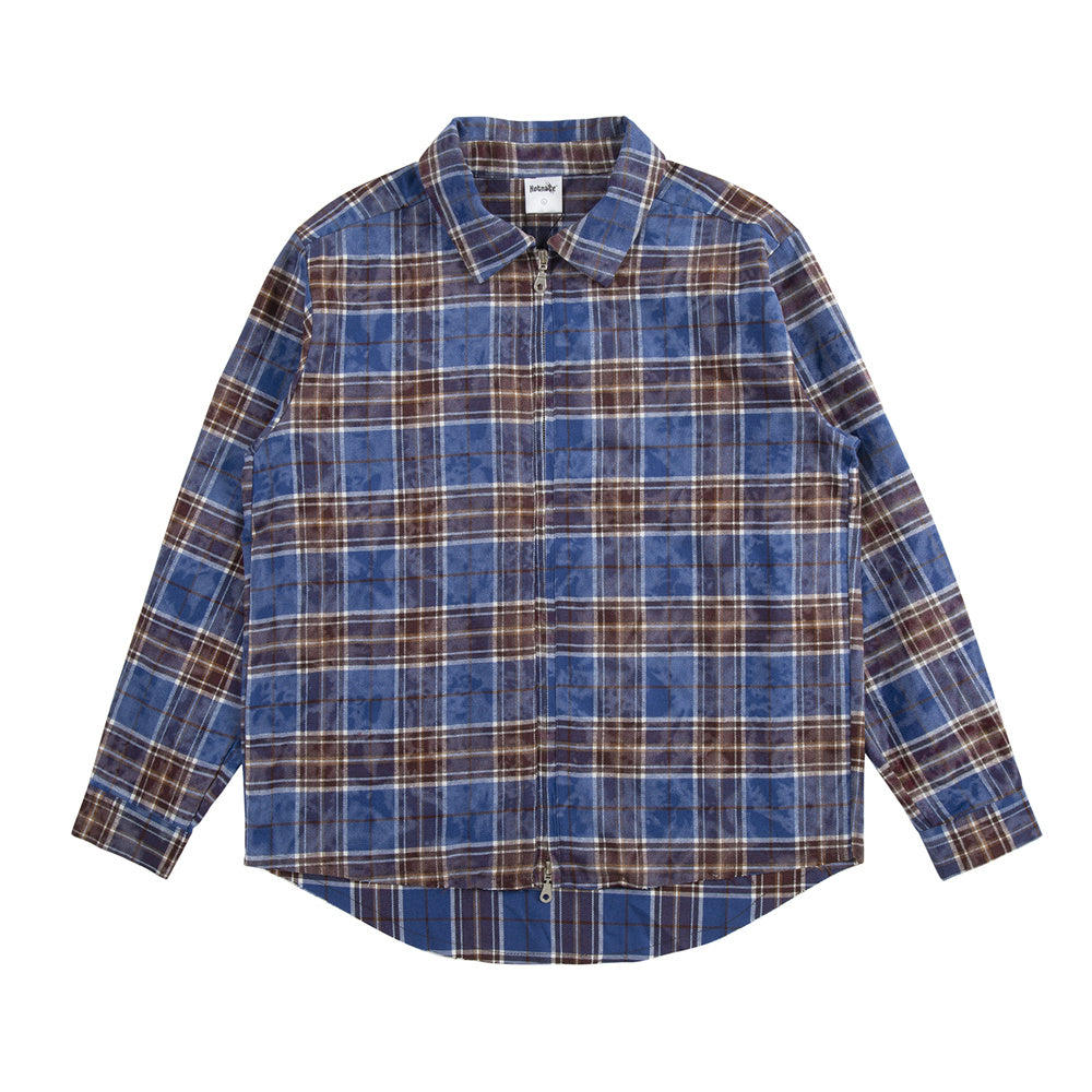 Distressed Plaid Shirt Men's Coat