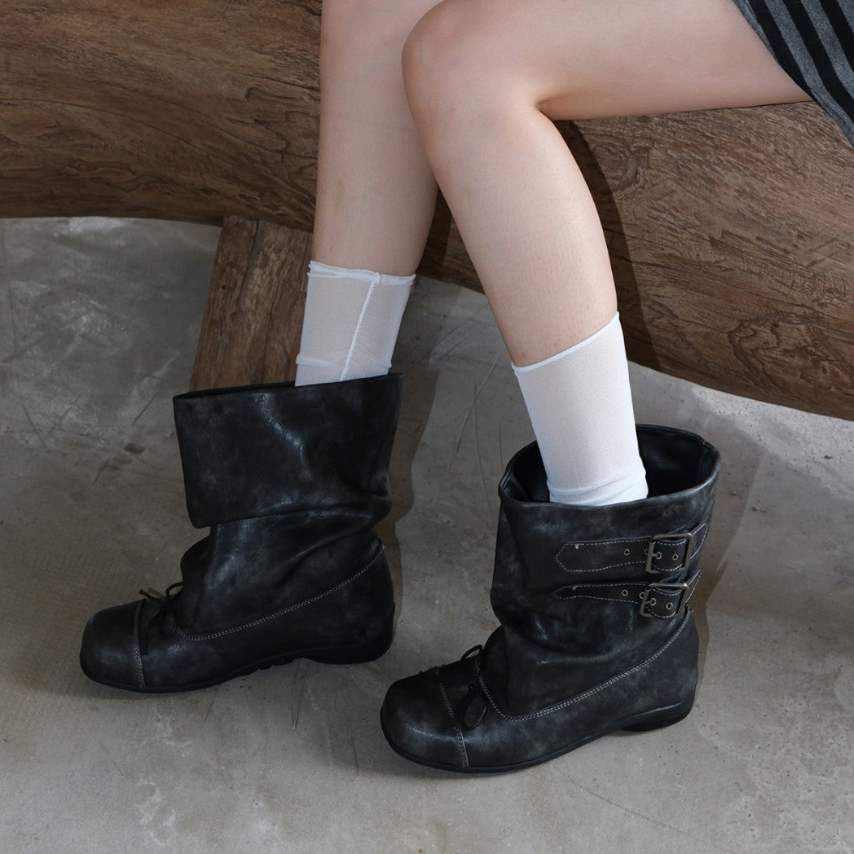 Womens Niche-design Bow-tie Soft-soled Wide-calf Figure-flattering Ankle Boots
