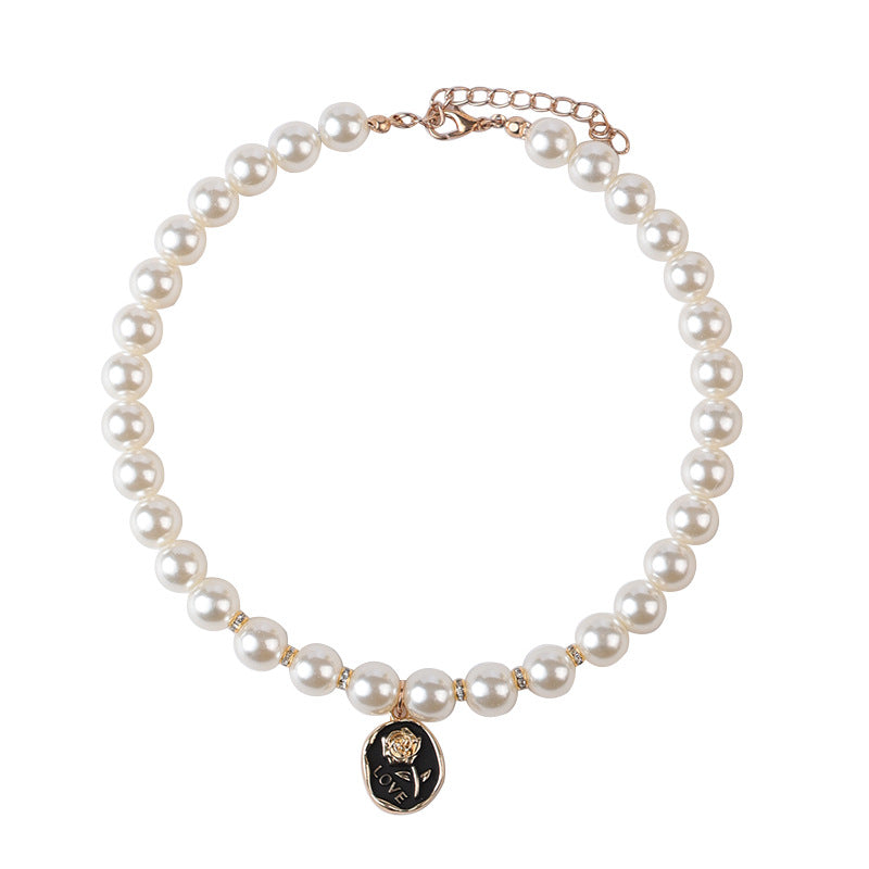 Pet Retro Simple Pearl Necklace Collar