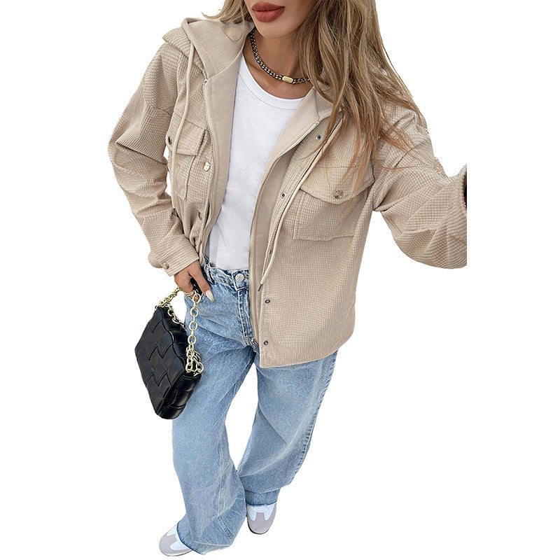 Women's Solid Color Minimalist Texture Hooded Jacket