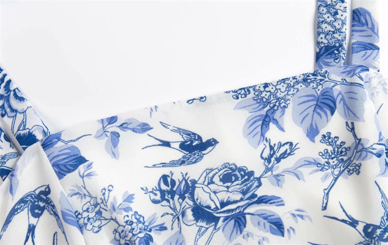 New INS Flower Print Tie Bow Slim Top
