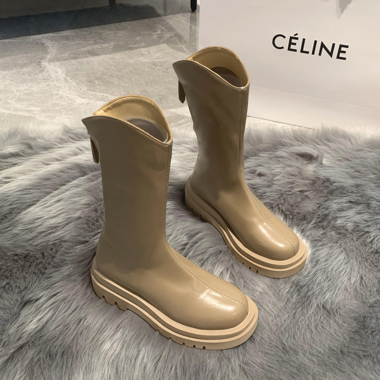 Simple Thick-soled Mid-tube Leather Women's Boots