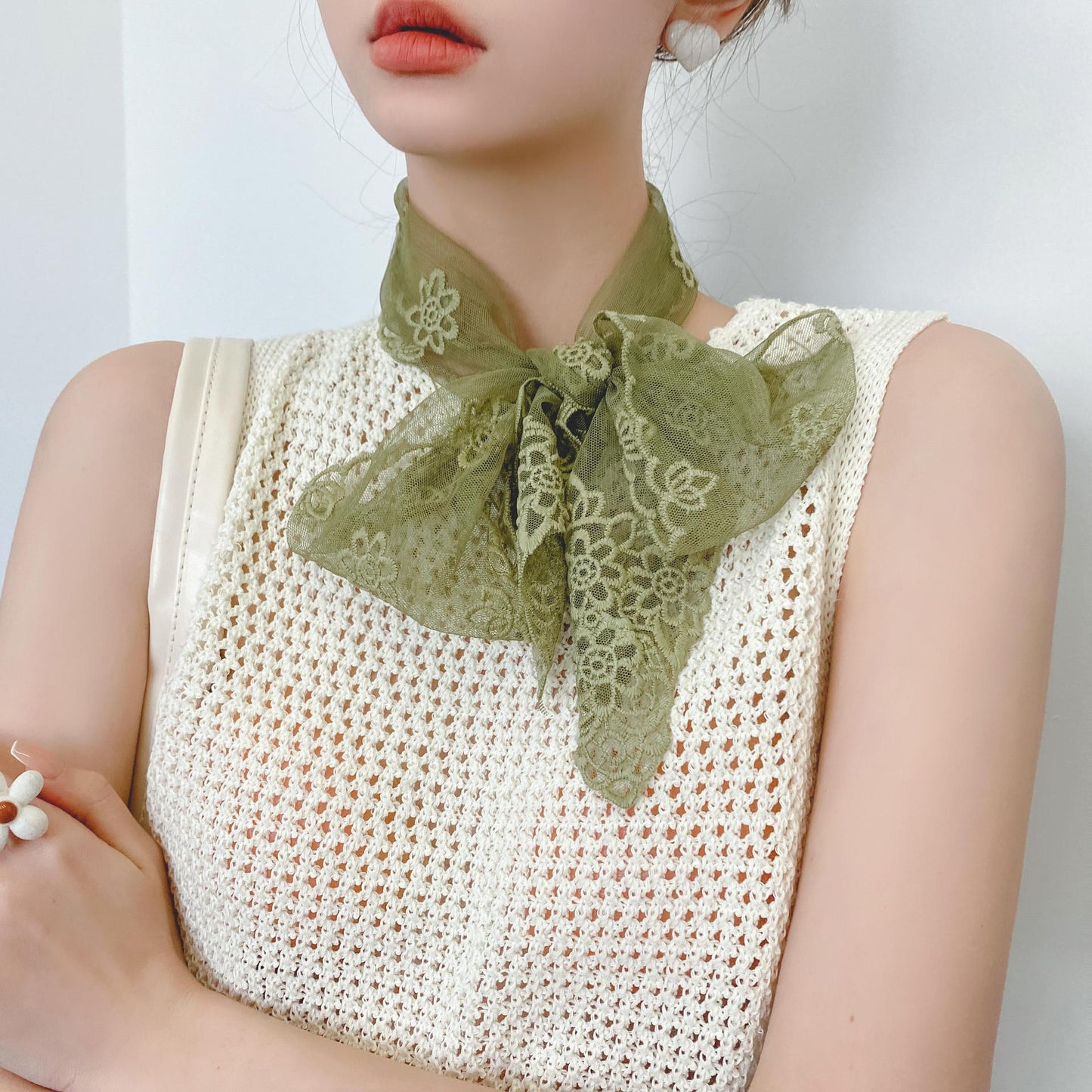 Streamer Small Scarf Embroidered Lace Tie Head Silk Scarf Hairband