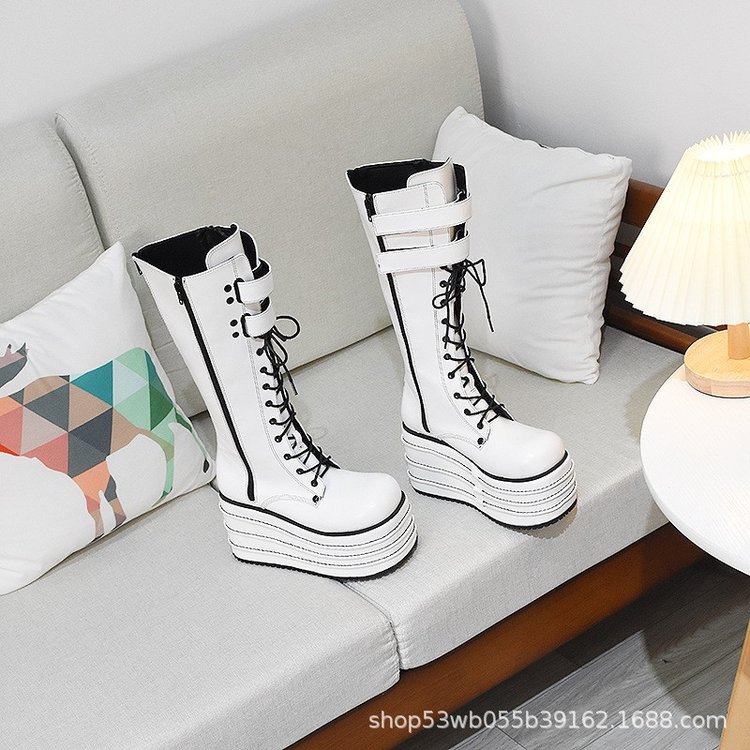 European And American Round Head Thick Bottom Long Boots Female