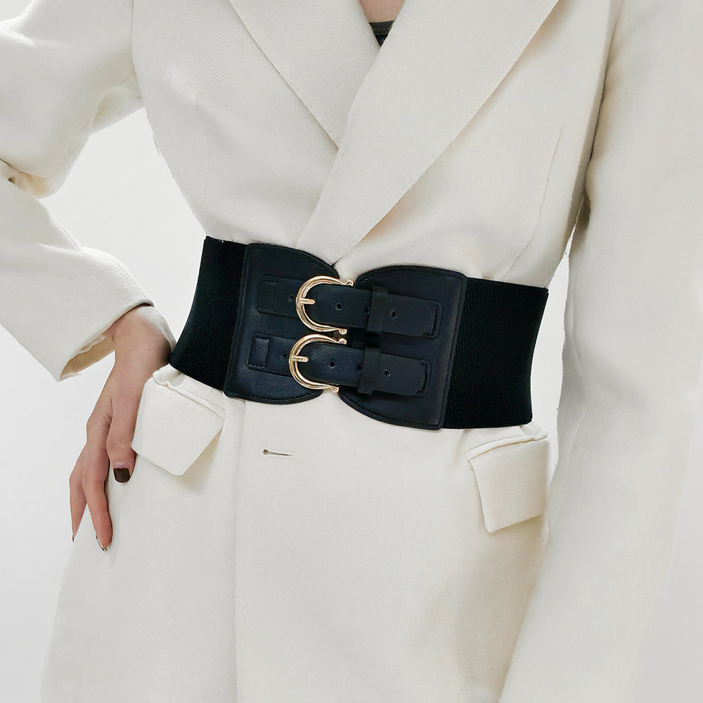 Senior Sense Retro Needle Buckle Waist Seal Elastic Elastic Wide Belt Women's Fashion Belt All-matching Coat Suit