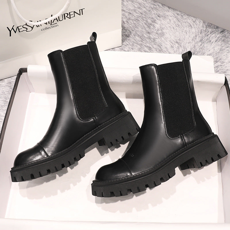 Women's New British Style Leather Platform Boots