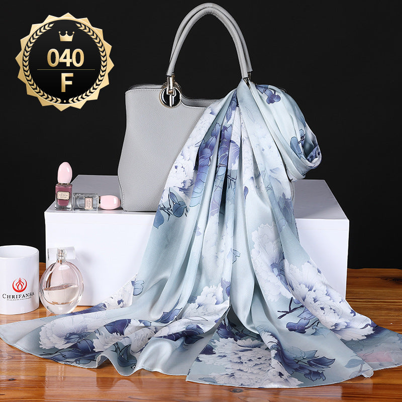 Women's autumn and winter shawl plain crepe satin scarf