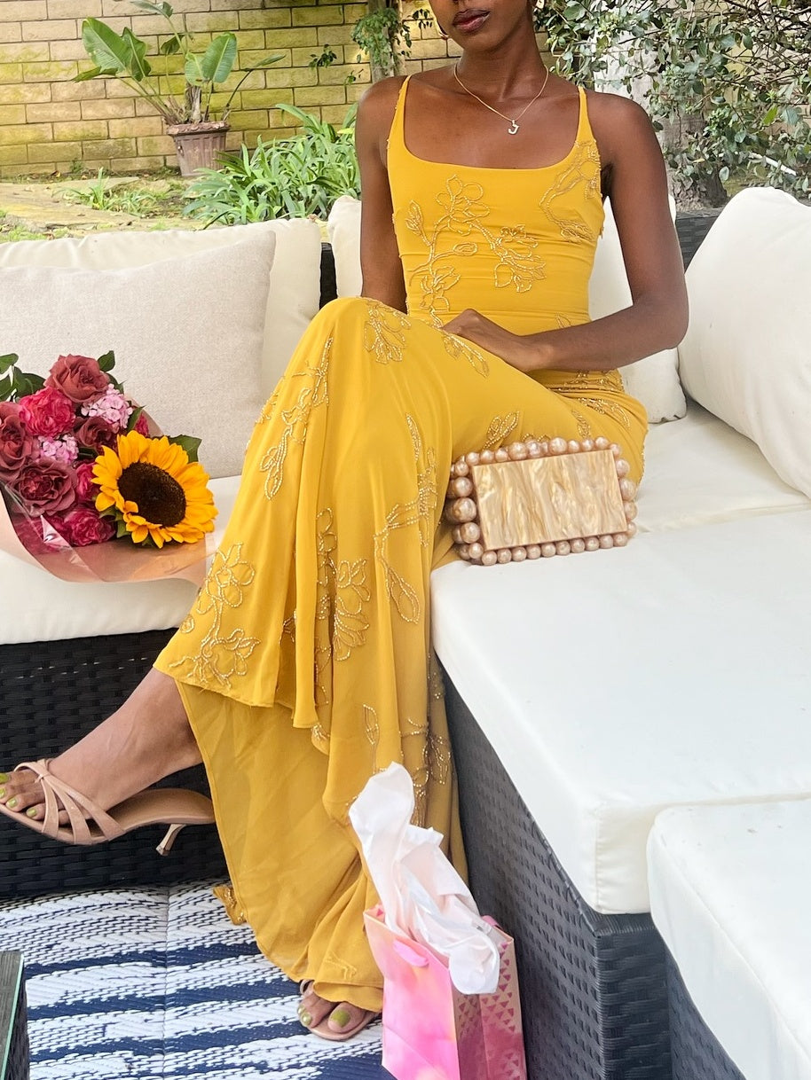 Elegant Beaded Maxi Slip Dress